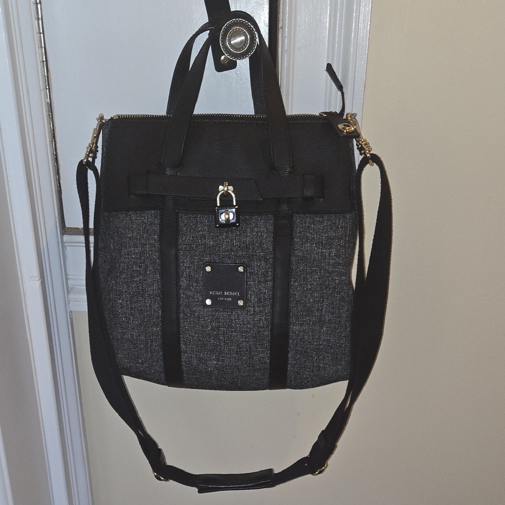 Henri Bendel Gray Canvas Mini Jet Setter Bag with Silver and Black Hardware